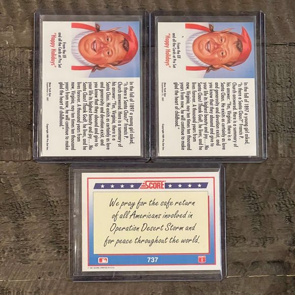 1991 Pro Set #NNO Santa Clause Card (2) + 1991 Score #737 American Flag Card (1) - Picture 2 of 8